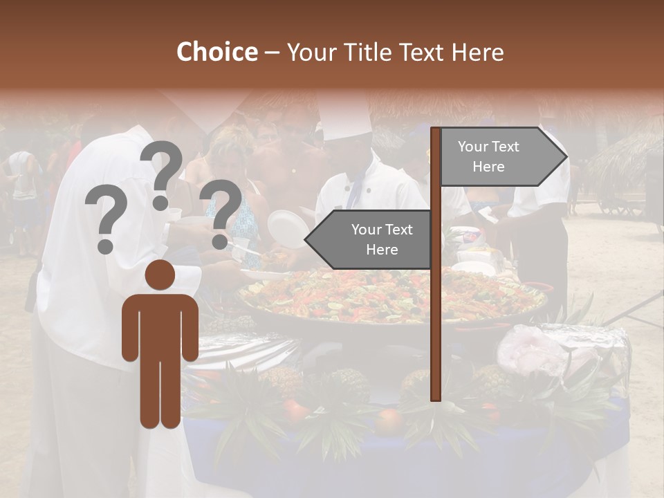 A Group Of People Standing Around A Table With Food On It PowerPoint Template