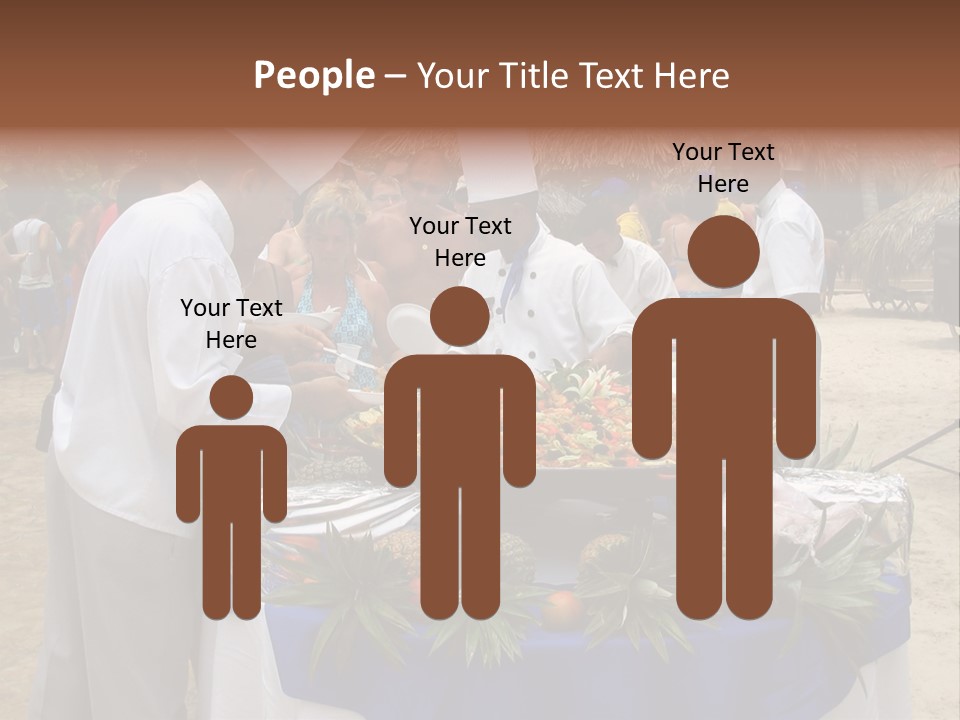 A Group Of People Standing Around A Table With Food On It PowerPoint Template