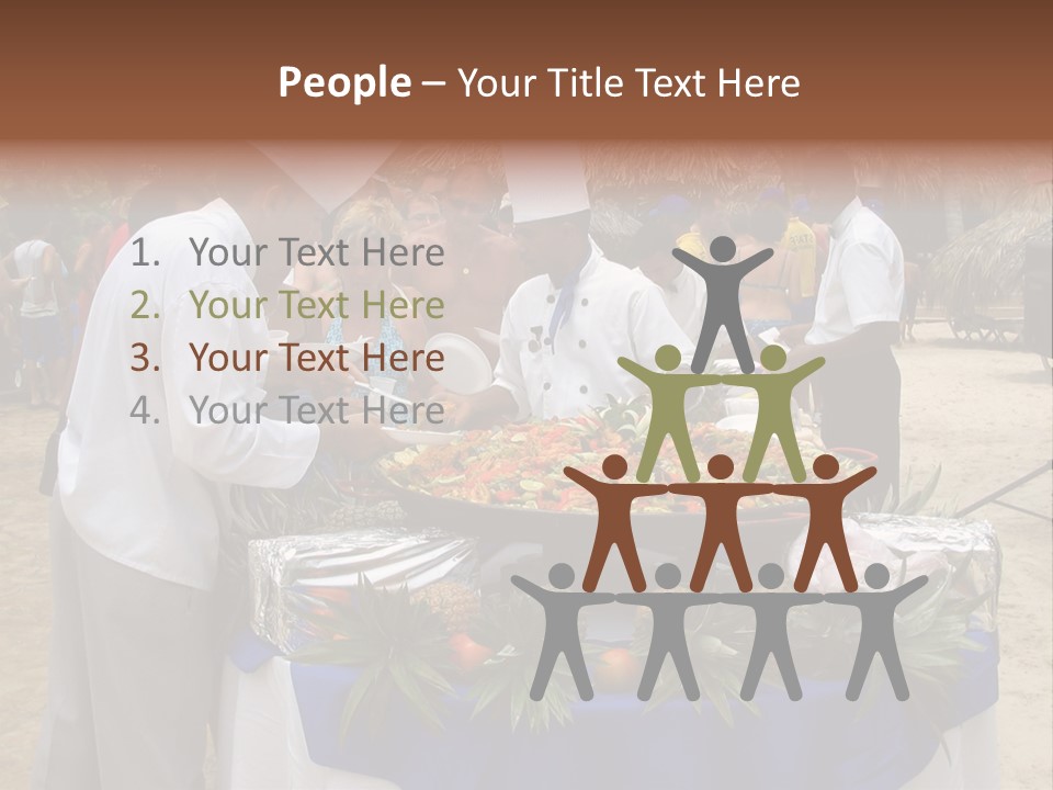 A Group Of People Standing Around A Table With Food On It PowerPoint Template