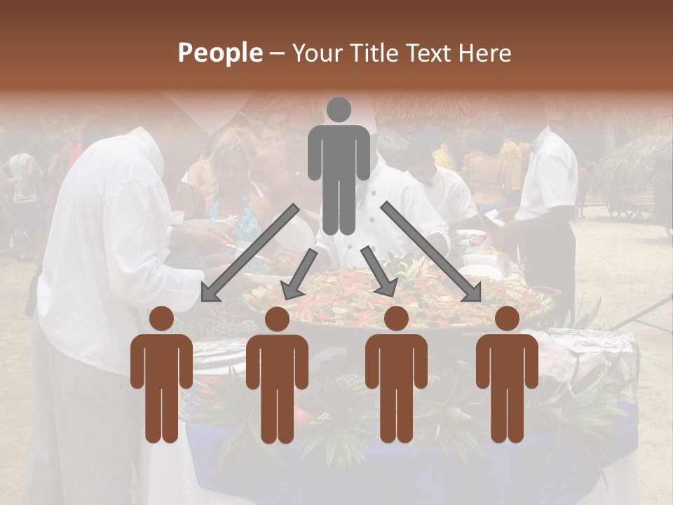 A Group Of People Standing Around A Table With Food On It PowerPoint Template