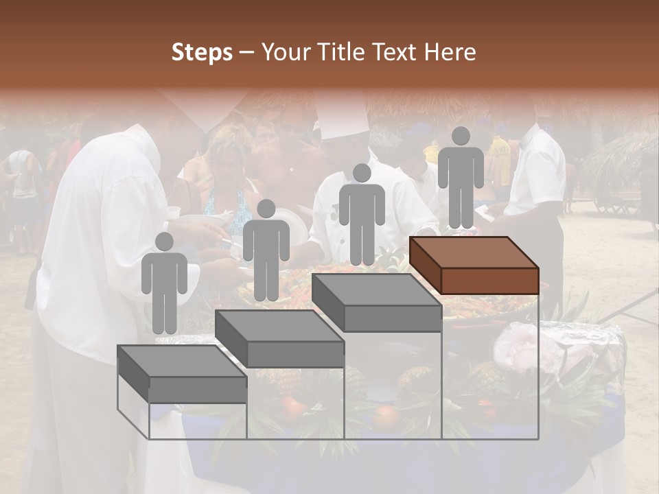 A Group Of People Standing Around A Table With Food On It PowerPoint Template