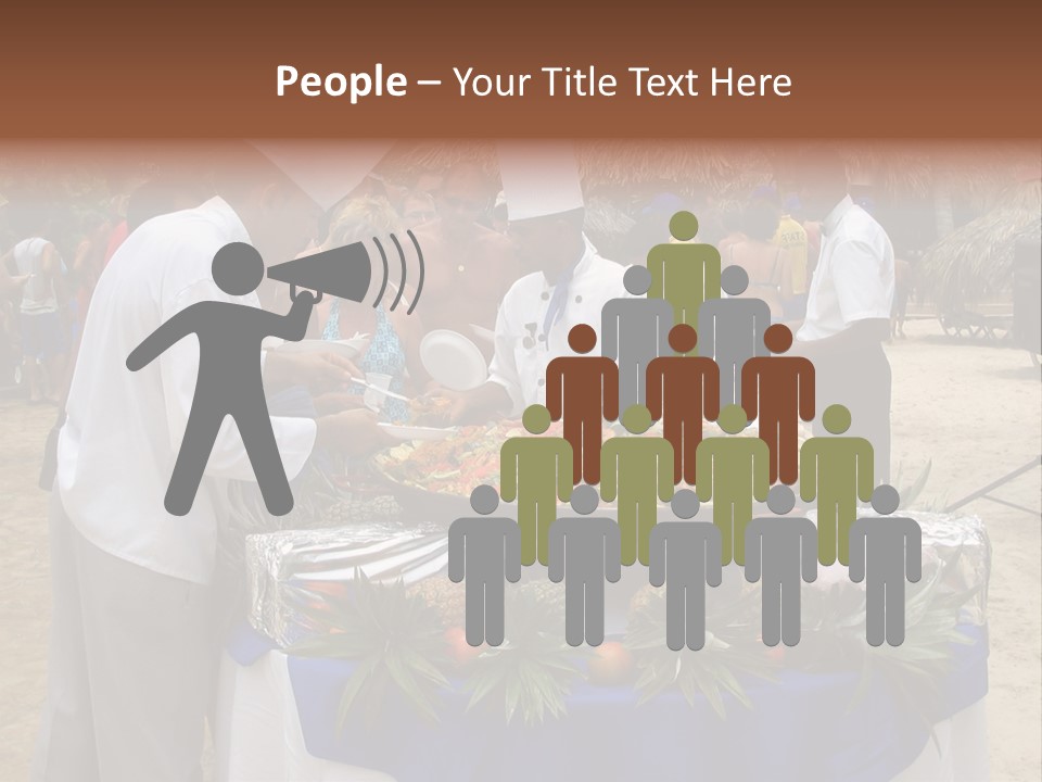 A Group Of People Standing Around A Table With Food On It PowerPoint Template