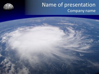 View From Space Of A Giant Hurricane Over The Ocean With Moon In Background. PowerPoint Template