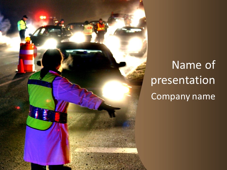 A Traffic Officer Directing Traffic On A Busy Road PowerPoint Template