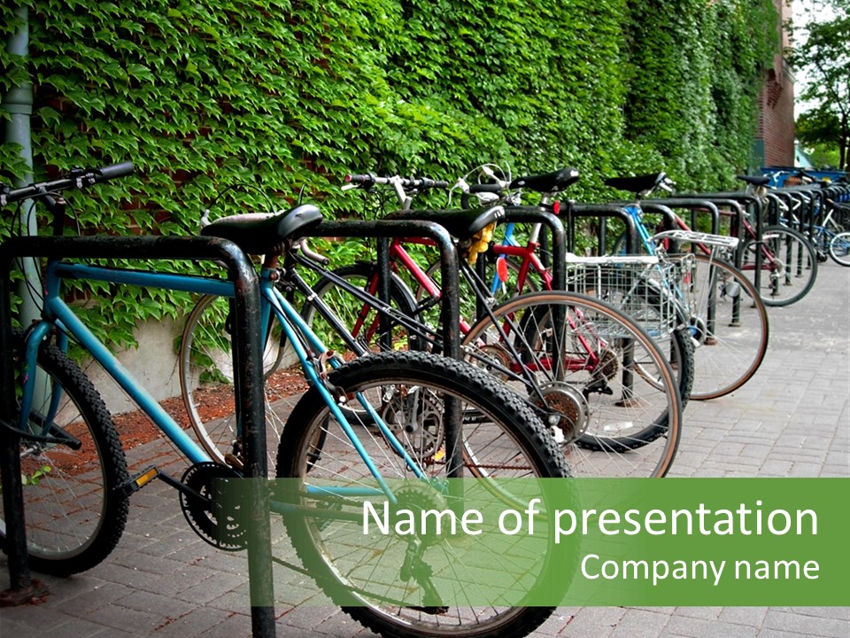 Bicycles In Rack PowerPoint Template