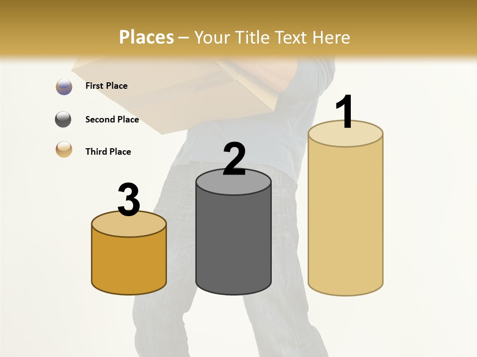 Tired Young Man Holding Cardboards. Looking At Camera. Gray Background, Whole Body PowerPoint Template