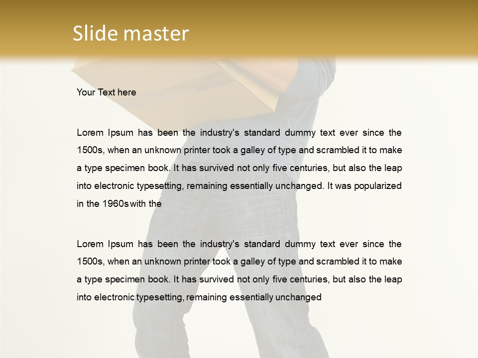 Tired Young Man Holding Cardboards. Looking At Camera. Gray Background, Whole Body PowerPoint Template