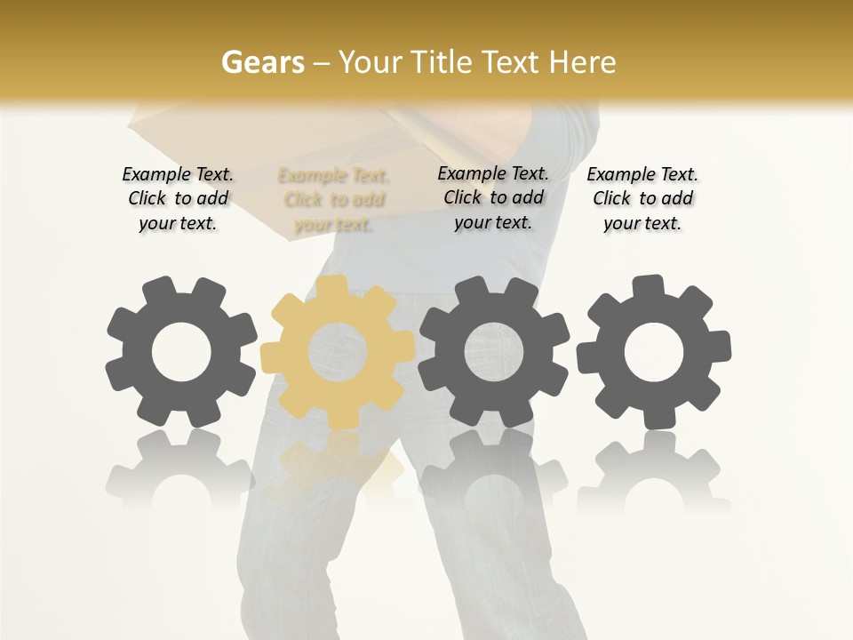 Tired Young Man Holding Cardboards. Looking At Camera. Gray Background, Whole Body PowerPoint Template