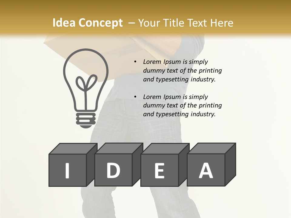 Tired Young Man Holding Cardboards. Looking At Camera. Gray Background, Whole Body PowerPoint Template