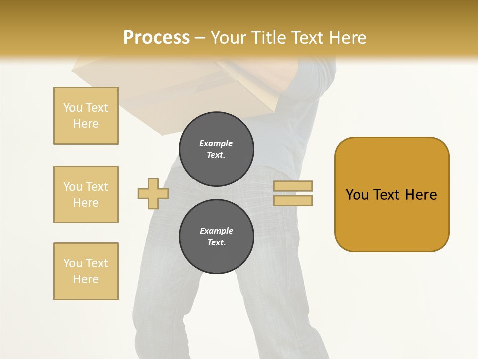 Tired Young Man Holding Cardboards. Looking At Camera. Gray Background, Whole Body PowerPoint Template