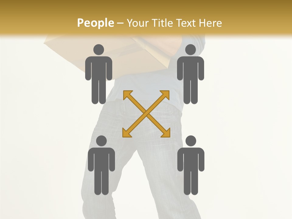 Tired Young Man Holding Cardboards. Looking At Camera. Gray Background, Whole Body PowerPoint Template