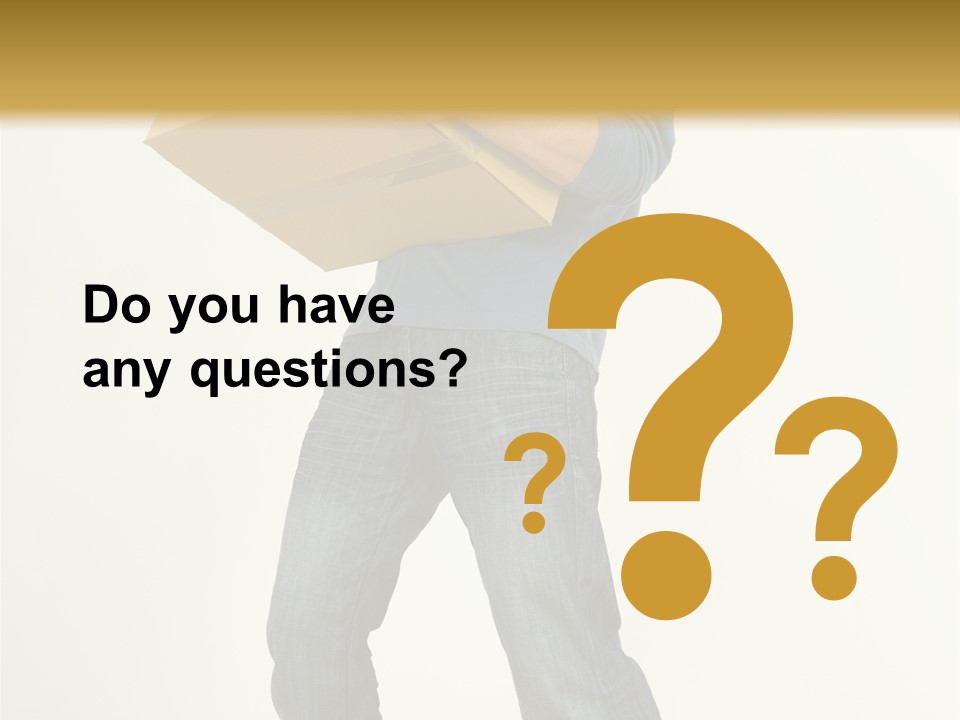 Tired Young Man Holding Cardboards. Looking At Camera. Gray Background, Whole Body PowerPoint Template