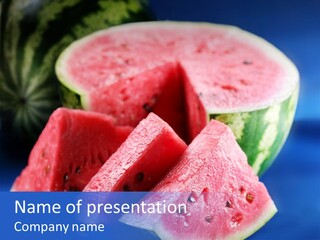 Water-Melon; Objects On Blue Background PowerPoint Template