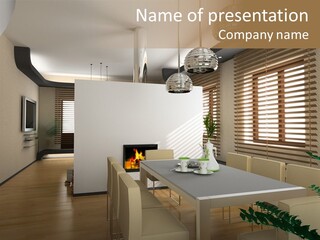 The Modern Interior Design With Fireplace (3D) PowerPoint Template