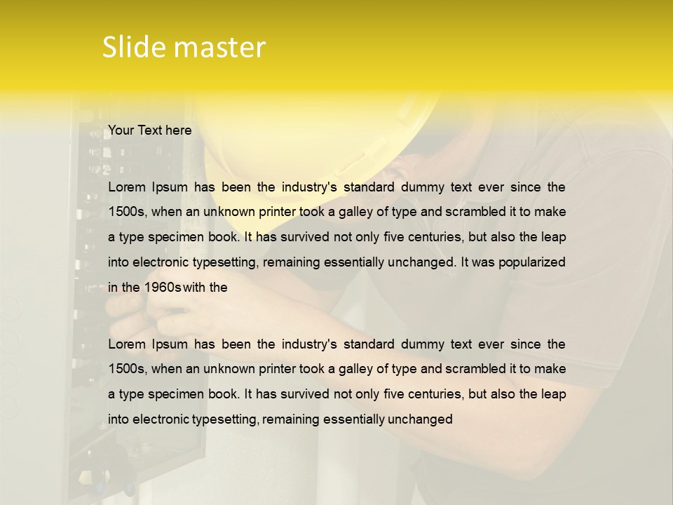 A Man In A Hard Hat Working On An Electrical Panel PowerPoint Template