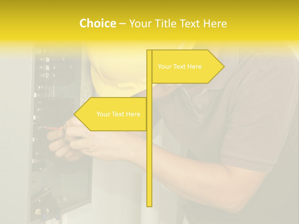 A Man In A Hard Hat Working On An Electrical Panel PowerPoint Template