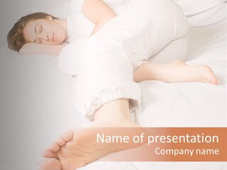 Beautiful Girl Sleeping On A White Bed PowerPoint Template