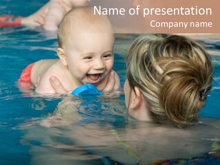 A Happy Baby Enjoying First Swim With Mother. PowerPoint Template