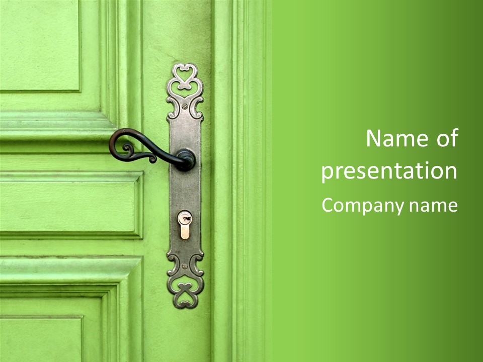 Light Green Door With Metal Handle PowerPoint Template