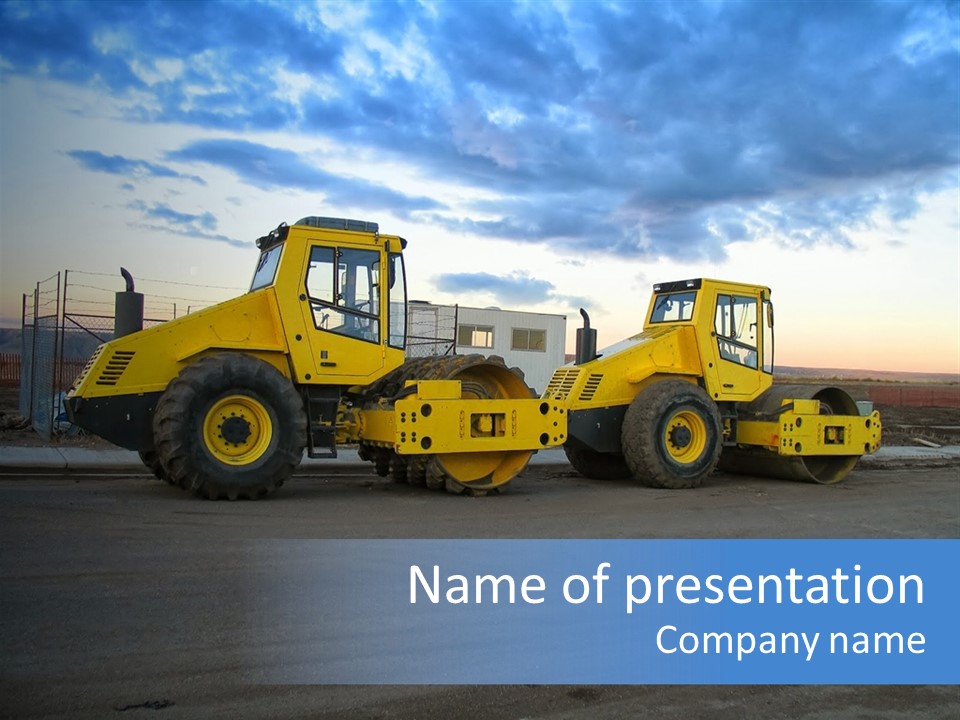 Tractor On Construction Site. PowerPoint Template