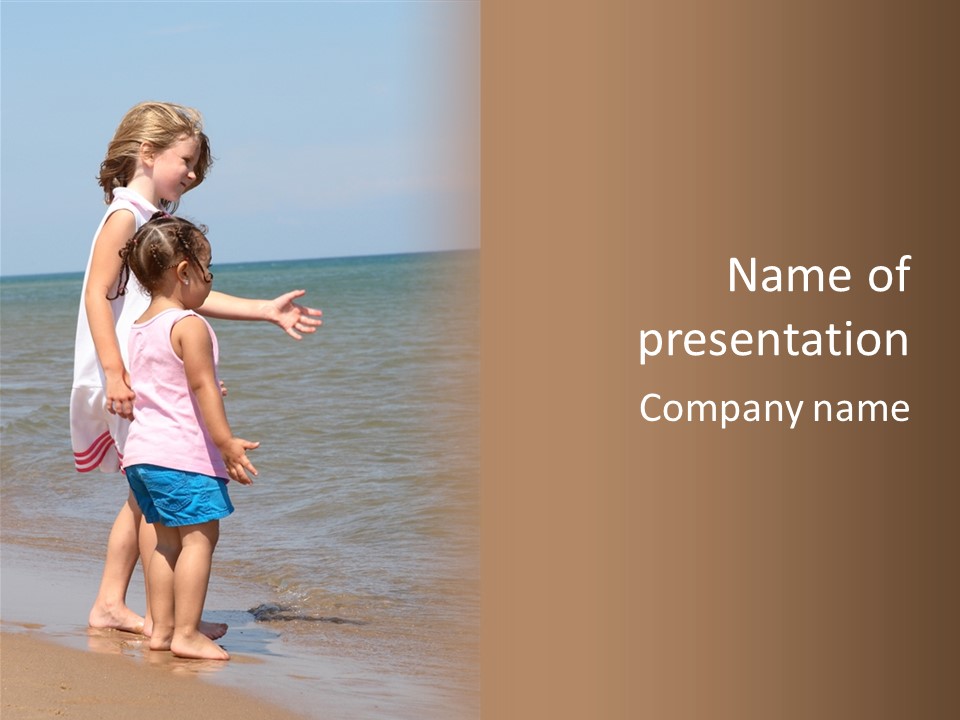 Two Girls Standing On The Shore Of Lake Michigan PowerPoint Template