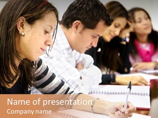 College Students In A Library Studying For Their Exams PowerPoint Template