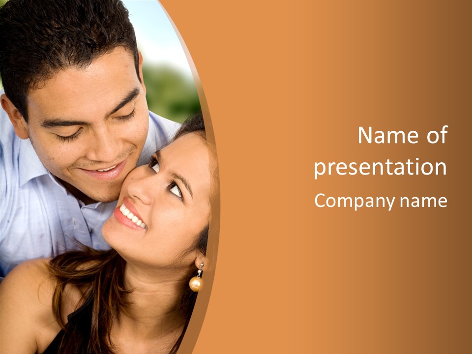 Beautiful Couple In Love Outdoors Looking At Each Other PowerPoint Template