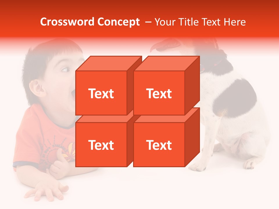 Toddler Boy On Floor Playing With Dog. Shot In Studio Over White. PowerPoint Template