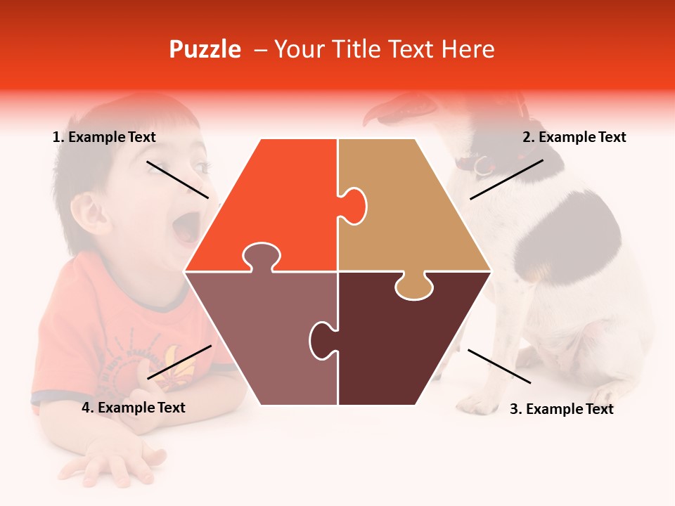 Toddler Boy On Floor Playing With Dog. Shot In Studio Over White. PowerPoint Template