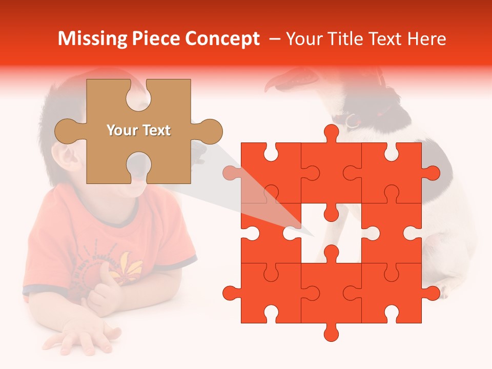 Toddler Boy On Floor Playing With Dog. Shot In Studio Over White. PowerPoint Template