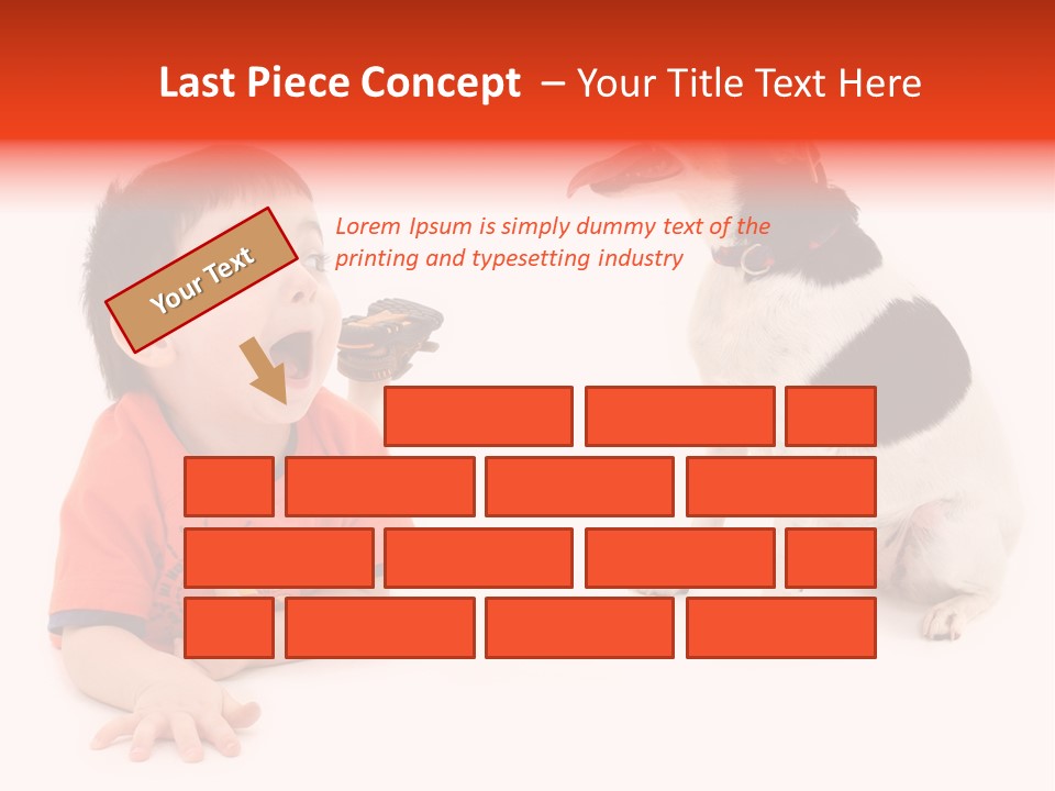 Toddler Boy On Floor Playing With Dog. Shot In Studio Over White. PowerPoint Template