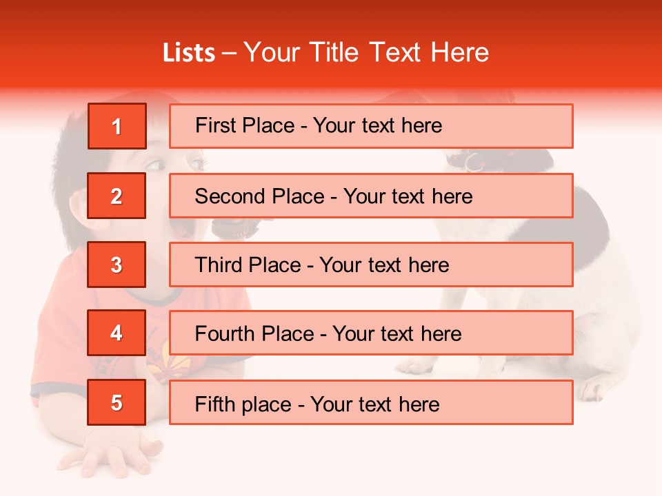 Toddler Boy On Floor Playing With Dog. Shot In Studio Over White. PowerPoint Template