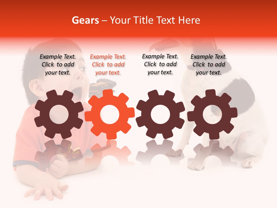 Toddler Boy On Floor Playing With Dog. Shot In Studio Over White. PowerPoint Template