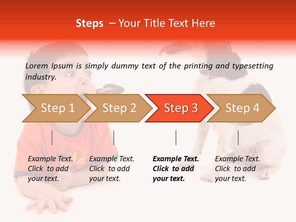 Toddler Boy On Floor Playing With Dog. Shot In Studio Over White. PowerPoint Template