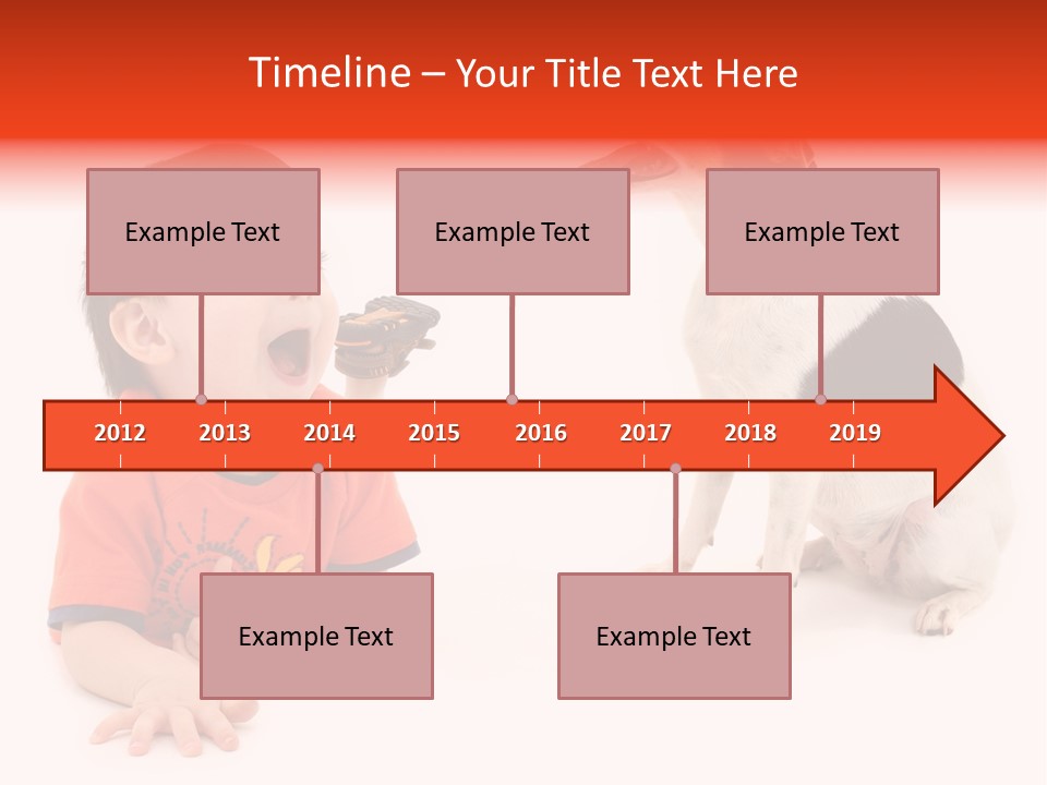 Toddler Boy On Floor Playing With Dog. Shot In Studio Over White. PowerPoint Template