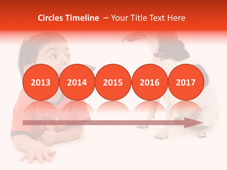 Toddler Boy On Floor Playing With Dog. Shot In Studio Over White. PowerPoint Template