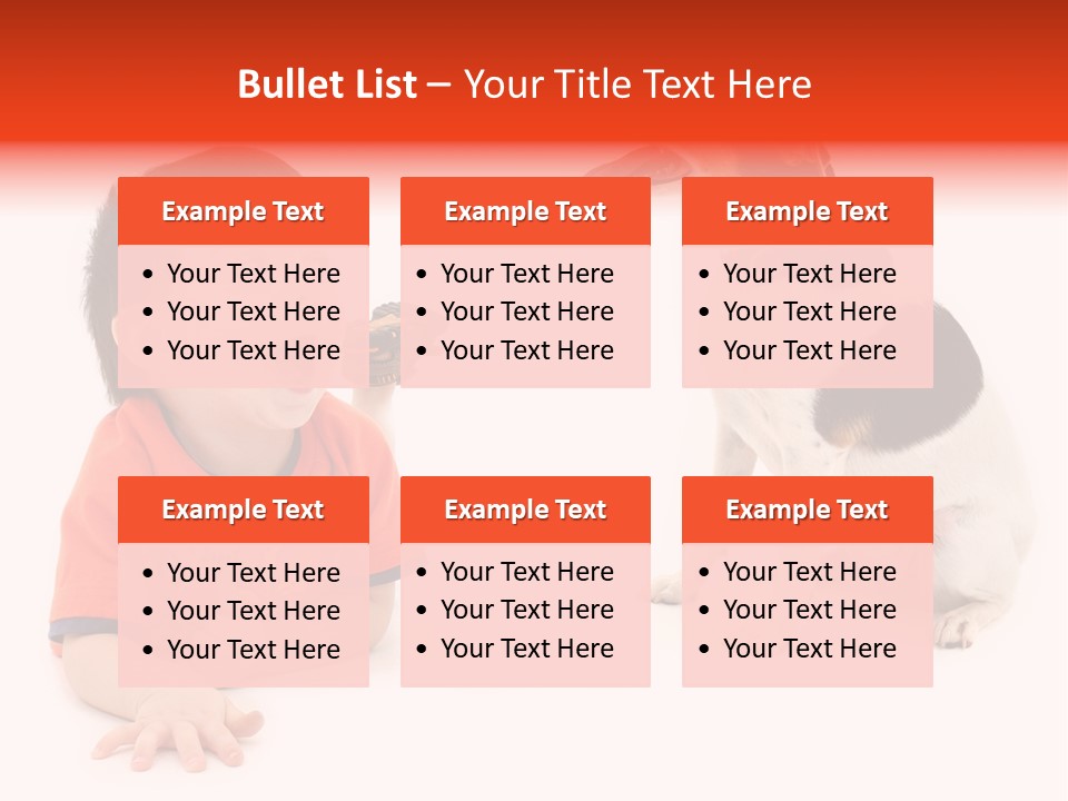 Toddler Boy On Floor Playing With Dog. Shot In Studio Over White. PowerPoint Template