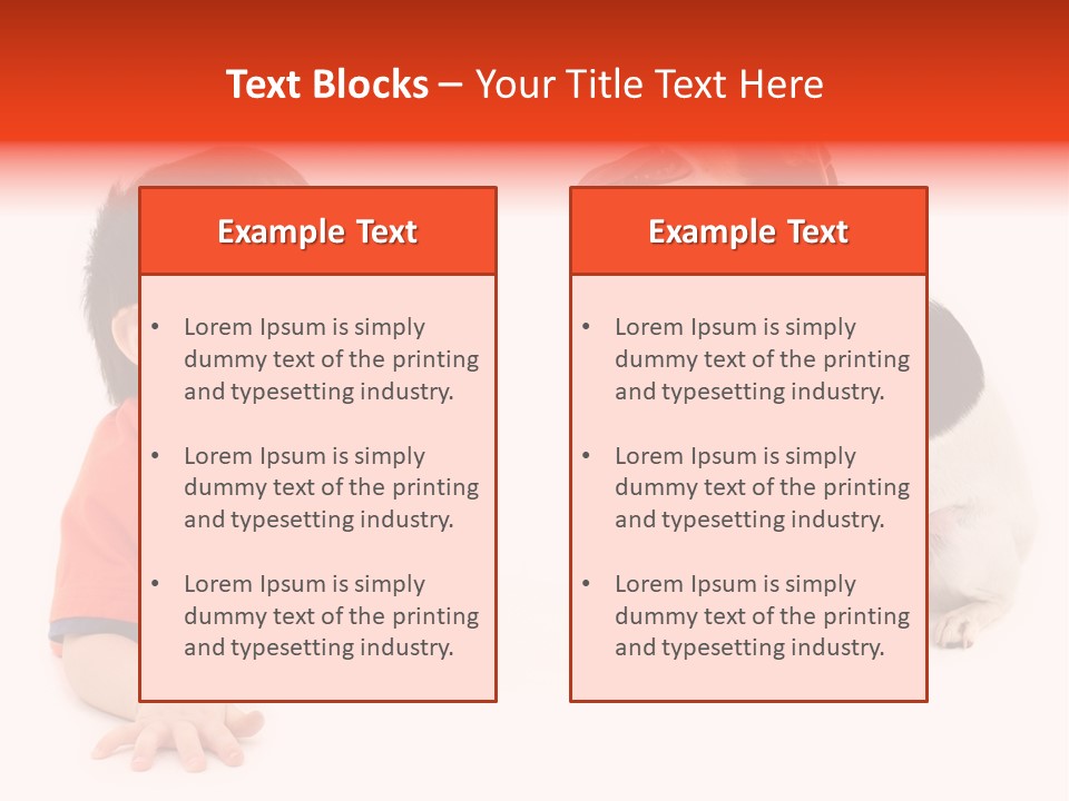 Toddler Boy On Floor Playing With Dog. Shot In Studio Over White. PowerPoint Template