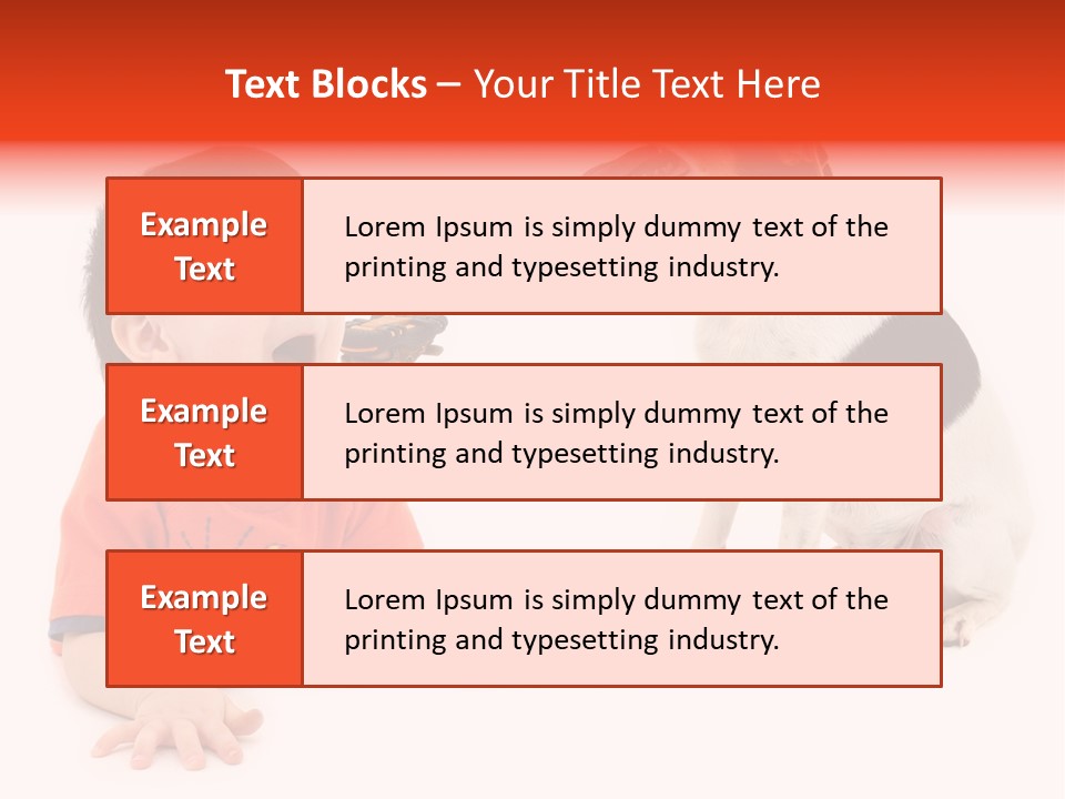 Toddler Boy On Floor Playing With Dog. Shot In Studio Over White. PowerPoint Template