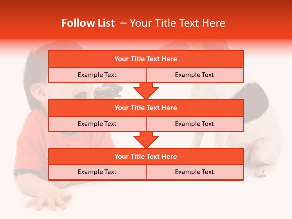 Toddler Boy On Floor Playing With Dog. Shot In Studio Over White. PowerPoint Template