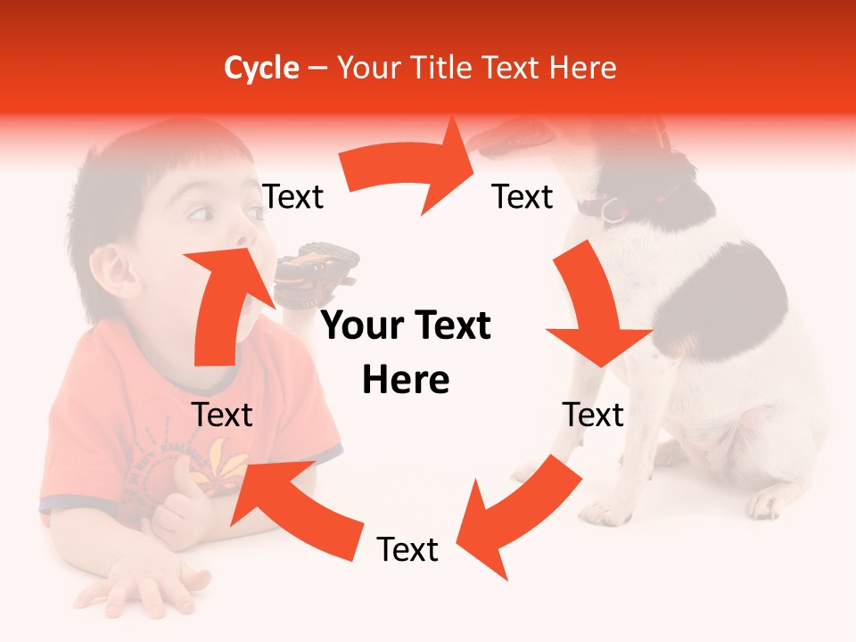 Toddler Boy On Floor Playing With Dog. Shot In Studio Over White. PowerPoint Template