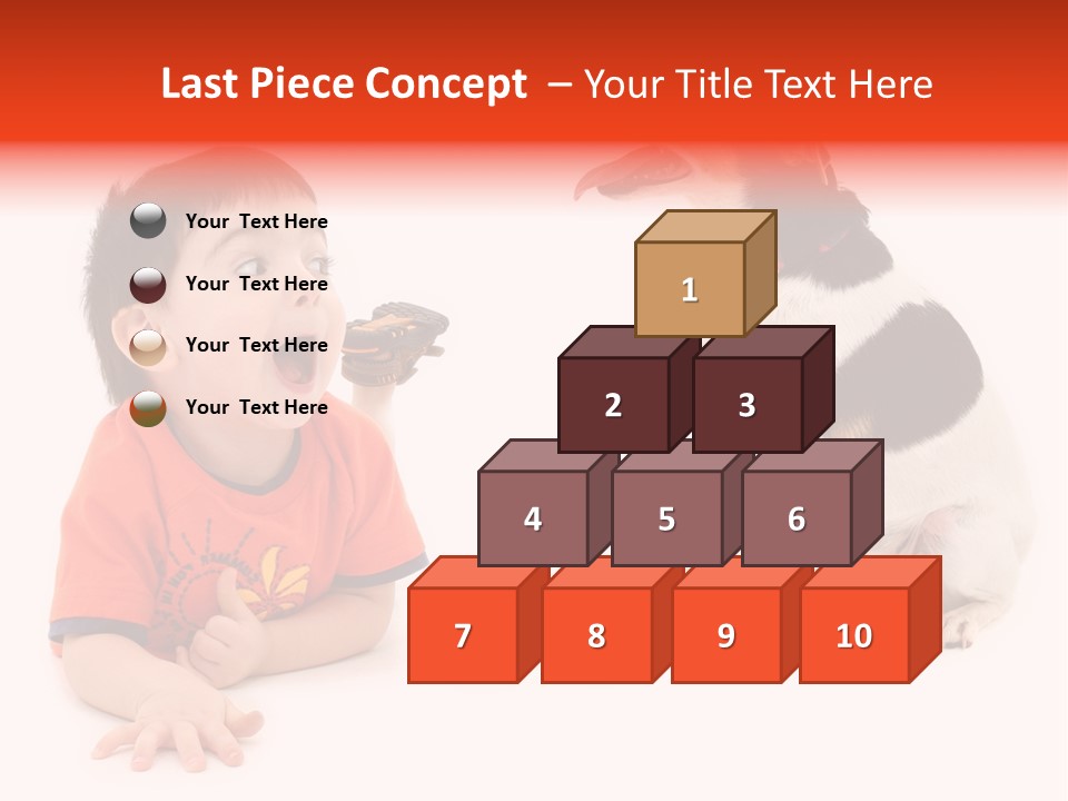 Toddler Boy On Floor Playing With Dog. Shot In Studio Over White. PowerPoint Template