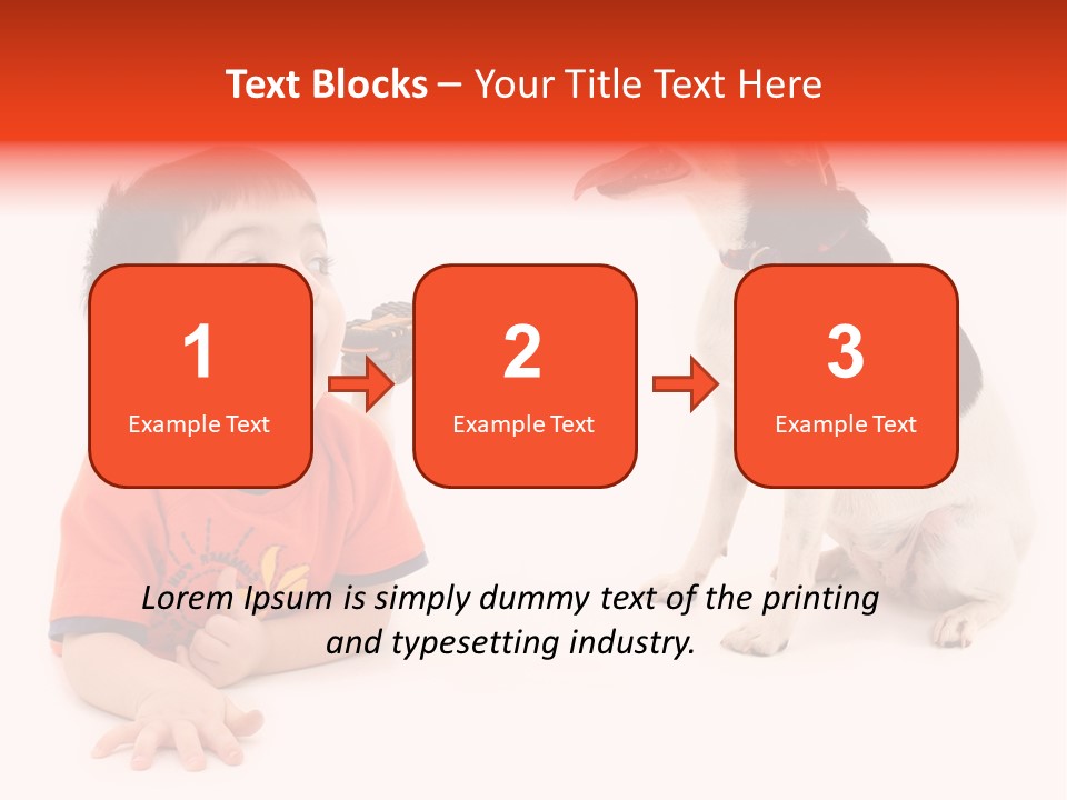 Toddler Boy On Floor Playing With Dog. Shot In Studio Over White. PowerPoint Template