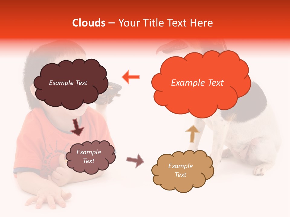 Toddler Boy On Floor Playing With Dog. Shot In Studio Over White. PowerPoint Template