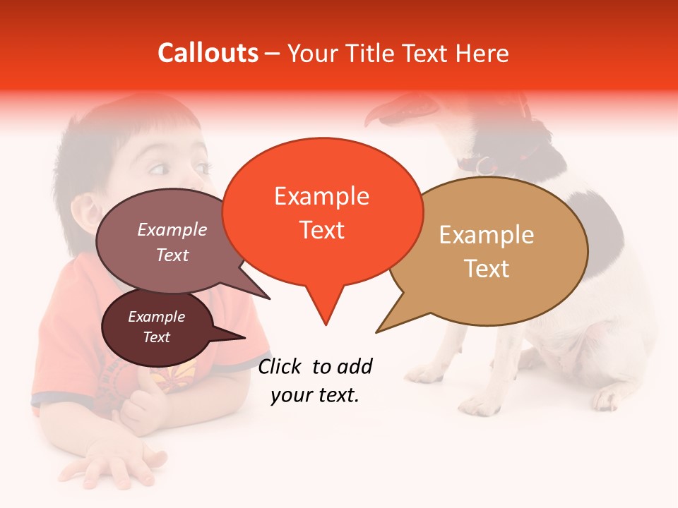 Toddler Boy On Floor Playing With Dog. Shot In Studio Over White. PowerPoint Template