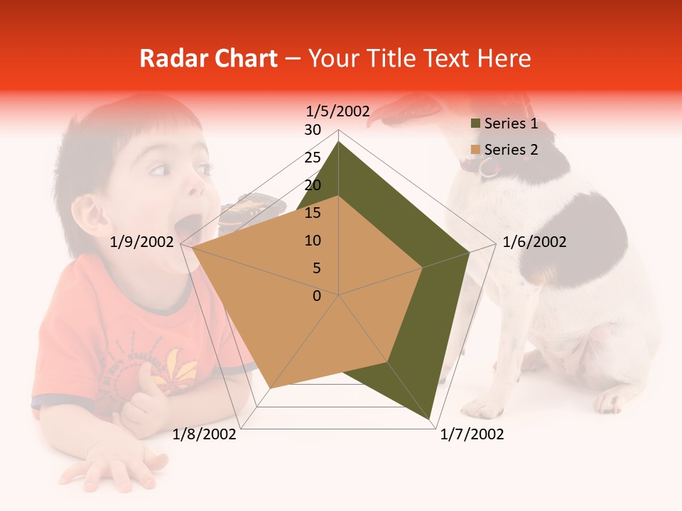 Toddler Boy On Floor Playing With Dog. Shot In Studio Over White. PowerPoint Template