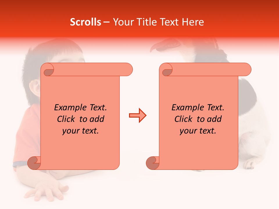 Toddler Boy On Floor Playing With Dog. Shot In Studio Over White. PowerPoint Template