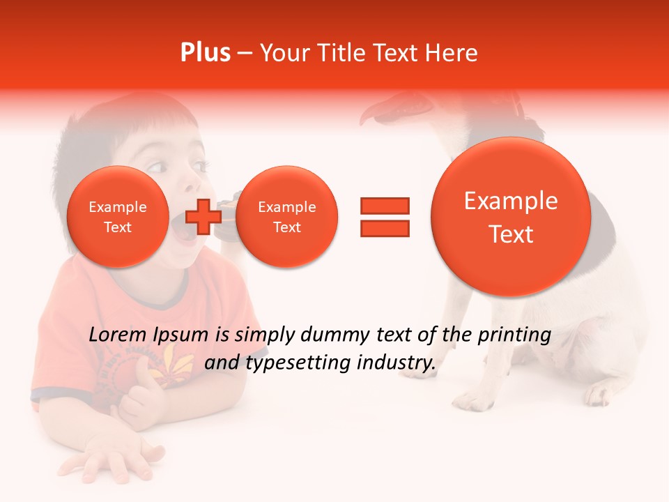 Toddler Boy On Floor Playing With Dog. Shot In Studio Over White. PowerPoint Template