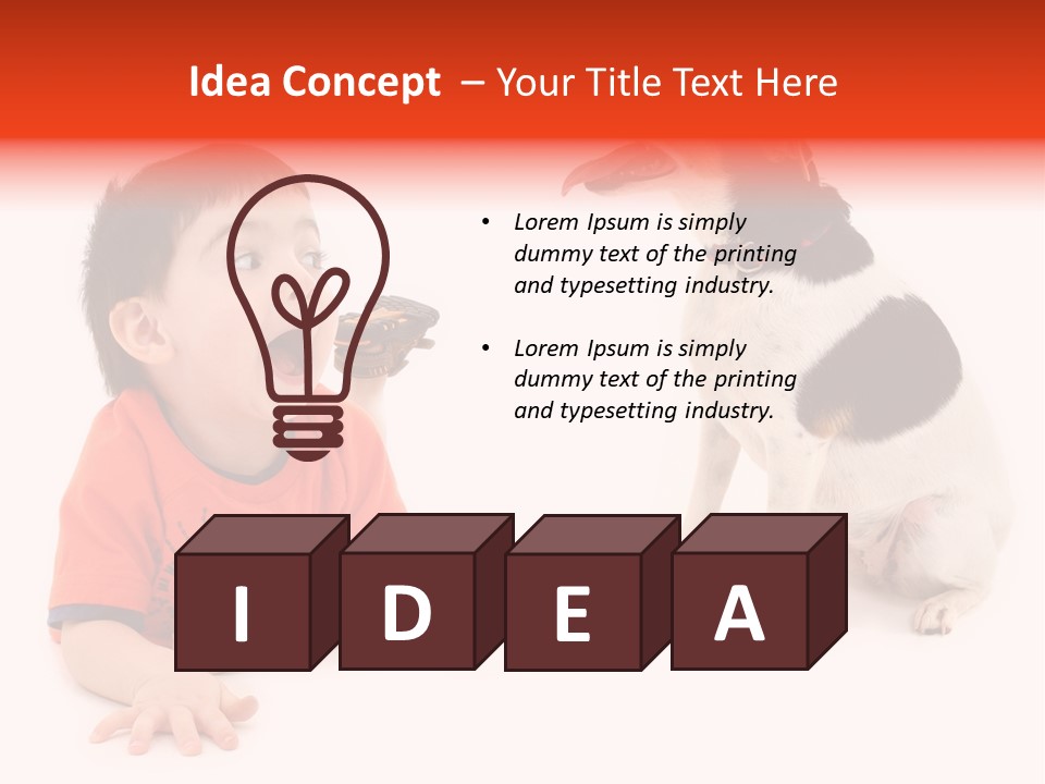 Toddler Boy On Floor Playing With Dog. Shot In Studio Over White. PowerPoint Template