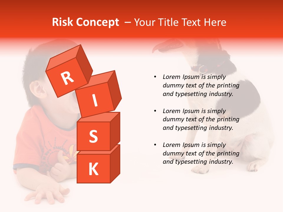 Toddler Boy On Floor Playing With Dog. Shot In Studio Over White. PowerPoint Template